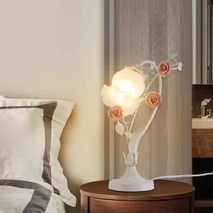 Pink Ceramic Glass 16.9-inch High Rose Table Lamp.