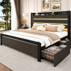 Queen, 4 Storage Drawers, LED Lights