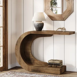 43.3", Mid-Century Modern C-Shaped Console Table for Entryway or Living Room.
